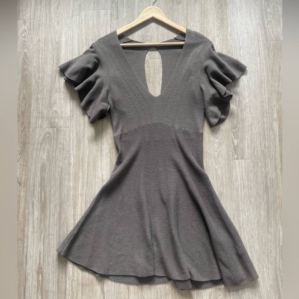 Free People Brown Knit Flutter Sleeve Mini Dress Size S